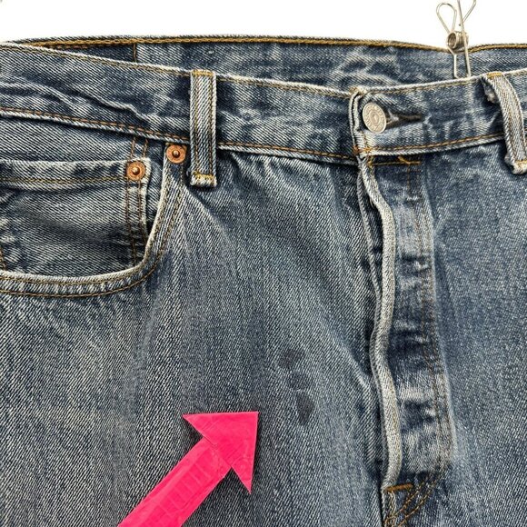Vintage Levi's 501 Button Fly Distressed Denim Straight Leg Jeans Mens 36X30 - Picture 7 of 16